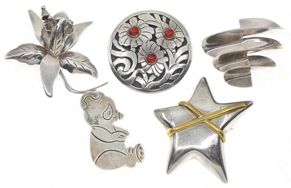 STERLING SILVER TAXCO BROOCHES & BROOCH-PENDANT