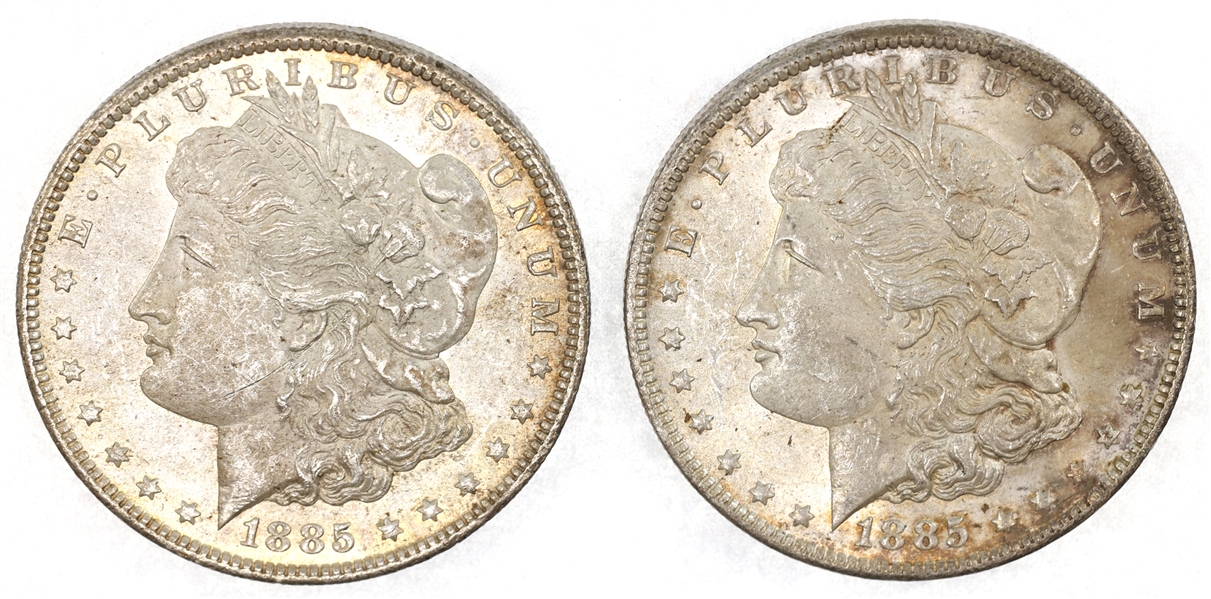 1885-O US SILVER MORGAN $1 XF/AU COINS - LOT OF 2