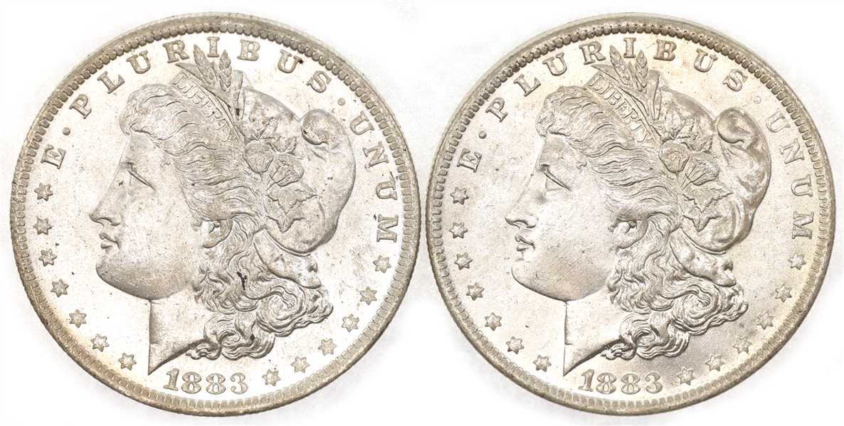 1883-O US SILVER MORGAN $1 AU/MS COINS - LOT OF 2