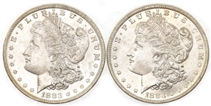 1883-O US SILVER MORGAN $1 AU/MS COINS - LOT OF 2