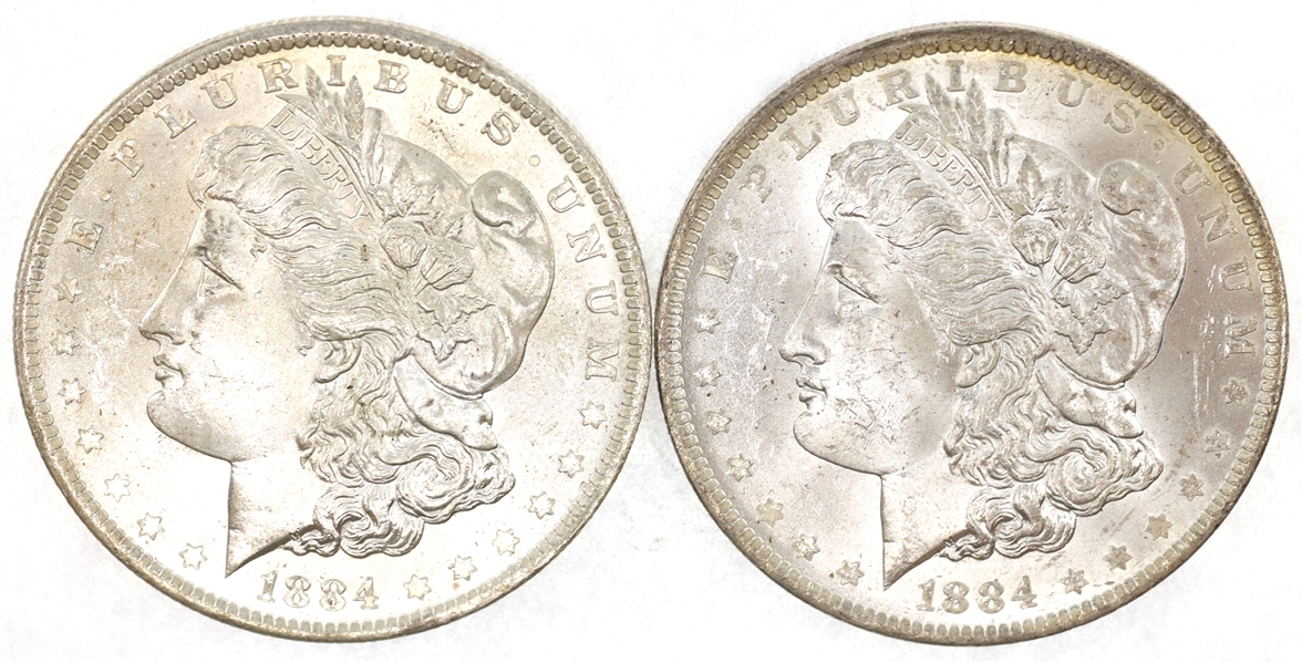 1884-O US SILVER MORGAN $1 AU/MS COINS - LOT OF 2