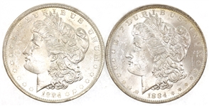 1884-O US SILVER MORGAN $1 AU/MS COINS - LOT OF 2