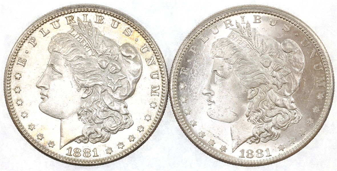 1881-S US SILVER MORGAN $1 AU/MS COINS - LOT OF 2