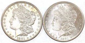 1881-S US SILVER MORGAN $1 AU/MS COINS - LOT OF 2