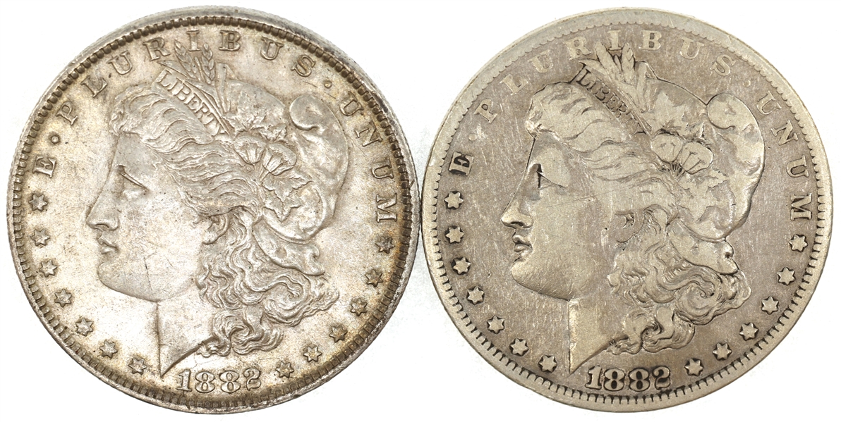 1882-O US SILVER MORGAN $1 VG/XF COINS - LOT OF 2
