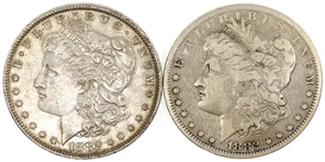 1882-O US SILVER MORGAN $1 VG/XF COINS - LOT OF 2