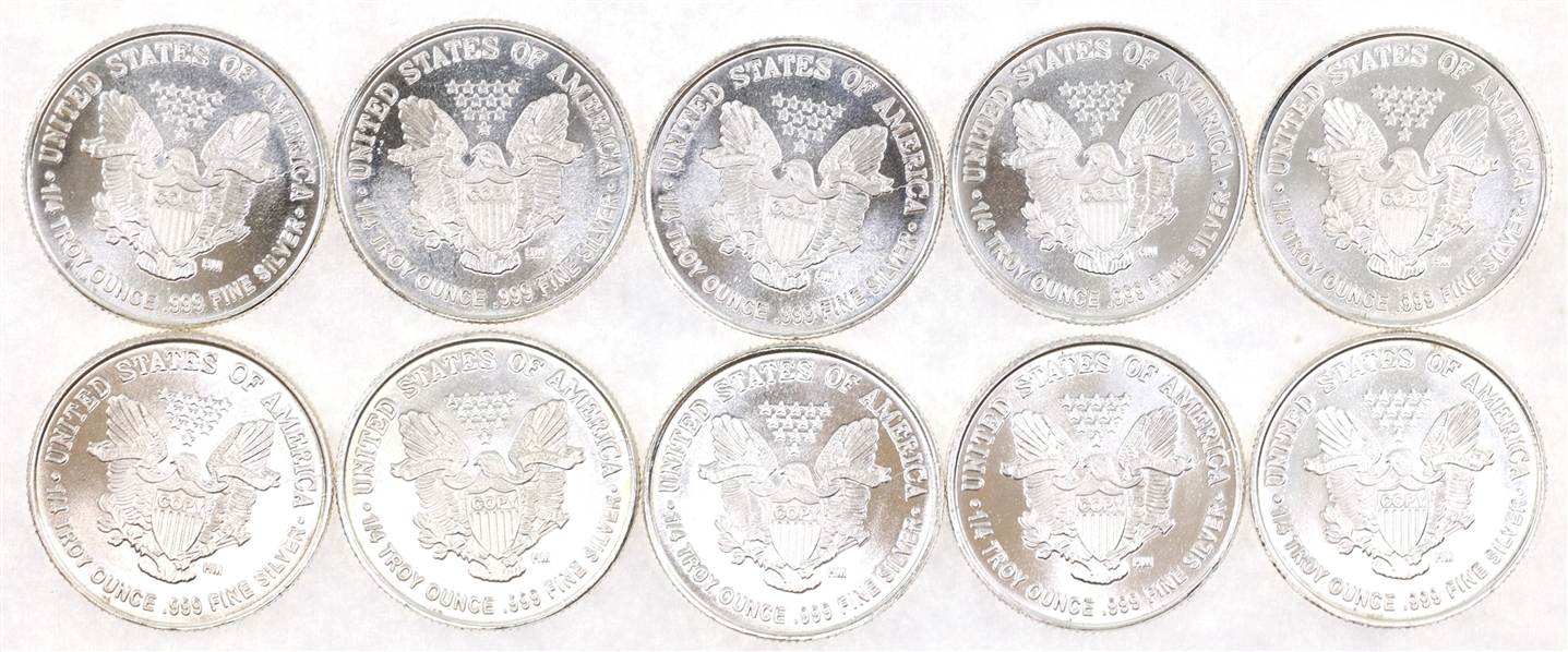 US .999 SILVER 1/4 OZT BULLION ROUNDS - 2.5 OZT TOTAL