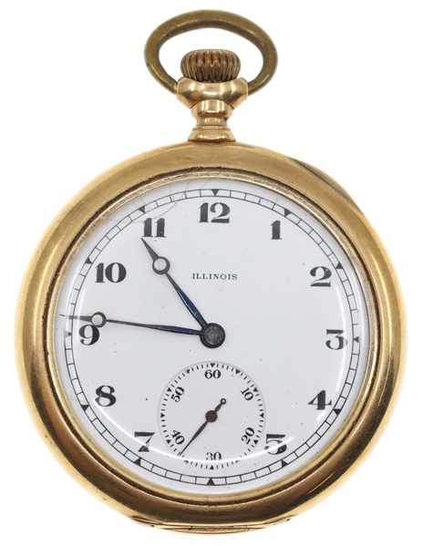 MENS 14K YELLOW GOLD CASE ILLINOIS POCKET WATCH