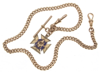9K YELLOW GOLD POCKET WATCH FOB WITH MASONIC CHARM