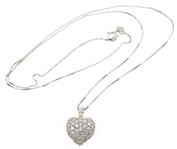14K WHITE GOLD 1 CTW DIAMOND HEART PENDANT W/ BOX CHAIN