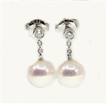 18K WHITE GOLD MIKIMOTO PEARL & DIAMOND DROP EARRINGS