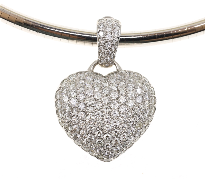 14K WHITE GOLD 3.38 CTW DIAMOND PAVE PENDANT & CHAIN