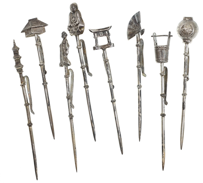 STERLING SILVER ASIAN ARTS FINIAL COCKTAIL PICKS