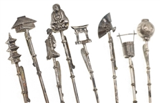 STERLING SILVER ASIAN ARTS FINIAL COCKTAIL PICKS