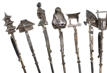 STERLING SILVER ASIAN ARTS FINIAL COCKTAIL PICKS