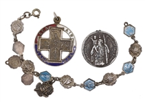 STERLING SILVER RELIGIOUS TOKENS & BRACELET
