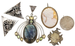 STERLING SILVER PENDANTS, BROOCH, & COLLAR TIPS