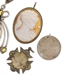 STERLING SILVER PENDANTS, BROOCH, & COLLAR TIPS