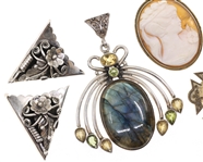 STERLING SILVER PENDANTS, BROOCH, & COLLAR TIPS