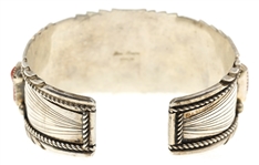 STERLING SILVER RAY BEGAY RED CORAL CUFF BRACELET