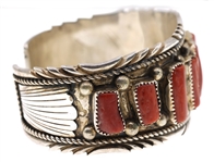 STERLING SILVER RAY BEGAY RED CORAL CUFF BRACELET