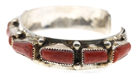 STERLING SILVER RAY BEGAY RED CORAL CUFF BRACELET