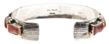 STERLING SILVER RAY BEGAY RED CORAL CUFF BRACELET