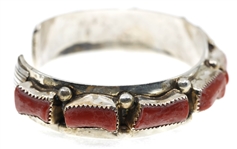 STERLING SILVER RAY BEGAY RED CORAL CUFF BRACELET