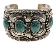STERLING SILVER GILBERT ADAKAI TURQUOISE CUFF BRACELET