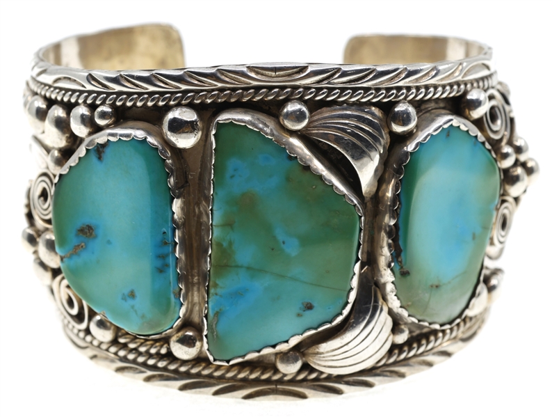 STERLING SILVER ALBERT LEE TURQUOISE CUFF BRACELET