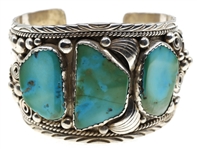 STERLING SILVER ALBERT LEE TURQUOISE CUFF BRACELET