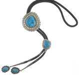 STERLING SILVER RUNNING BEAR SHOP TURQUOISE BOLO TIE