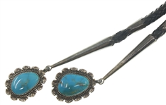 STERLING SILVER RUNNING BEAR SHOP TURQUOISE BOLO TIE