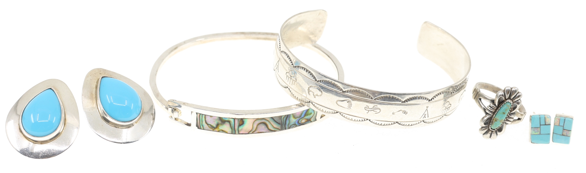 STERLING SILVER TURQUOISE & ABALONE SHELL JEWELRY