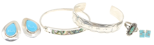 STERLING SILVER TURQUOISE & ABALONE SHELL JEWELRY