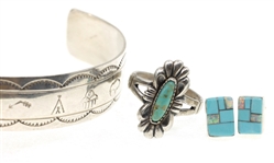 STERLING SILVER TURQUOISE & ABALONE SHELL JEWELRY