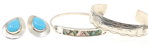 STERLING SILVER TURQUOISE & ABALONE SHELL JEWELRY