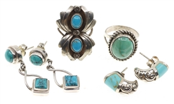 STERLING SILVER TURQUOISE EARRINGS & RINGS