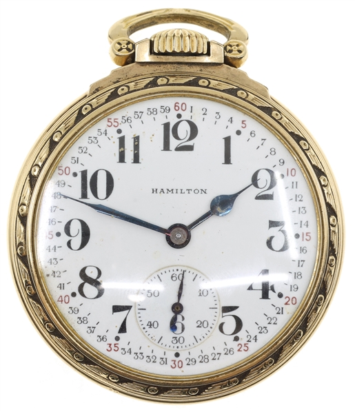 MENS HAMILTON GOLD-FILLED CASE RAILROAD POCKET WATCH