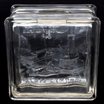 NEW YORK WORLD'S FAIR 1939 GLASS CENTER BLOCK COIN BANK