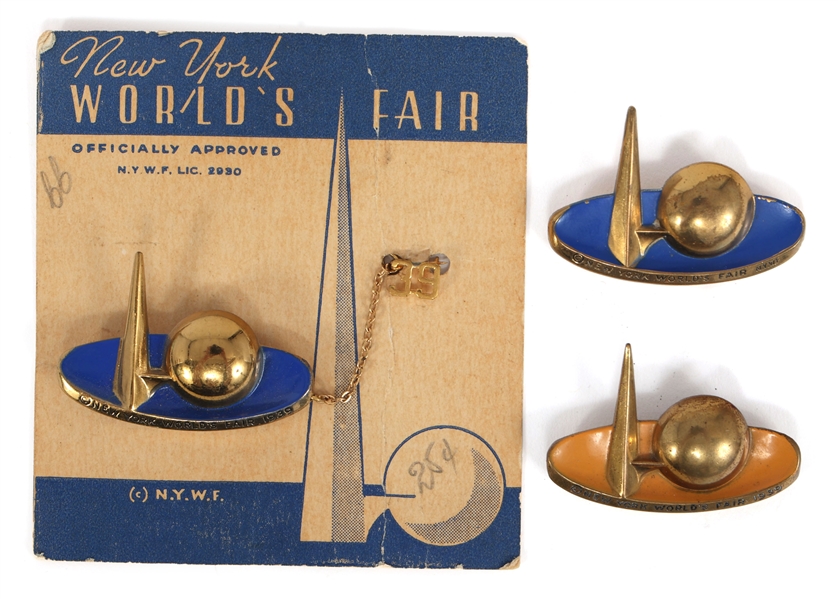 NEW YORK WORLDS FAIR 1939 ART DECO ENAMEL BROOCHES