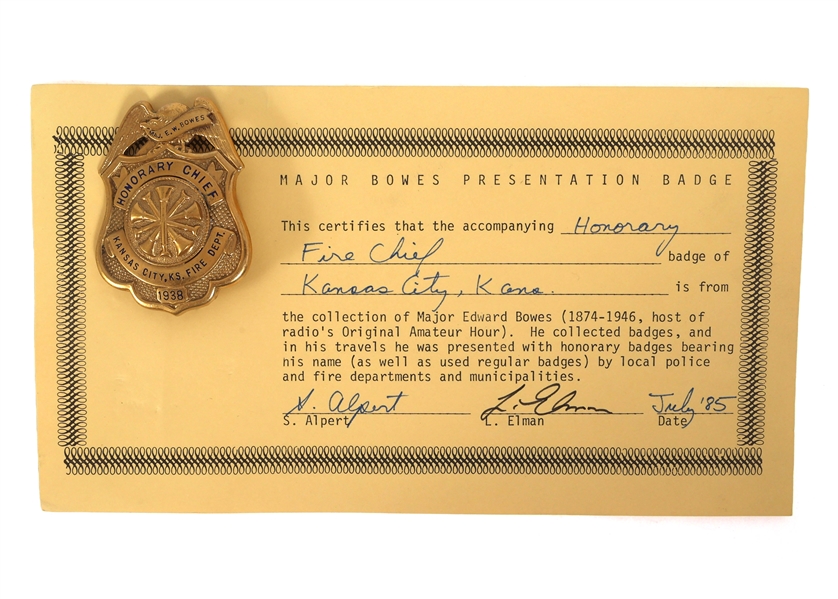 MAJOR BOWES AMATEUR HOUR KANSAS CITY, KS FIRE BADGE