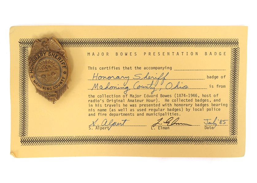 MAJOR BOWES AMATEUR HOUR MAHONING CTY, OH SHERIFF BADGE