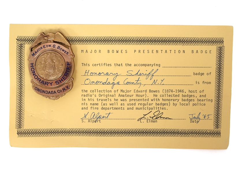 MAJOR BOWES AMATEUR HOUR ONONDAGA CTY, NY SHERIFF BADGE