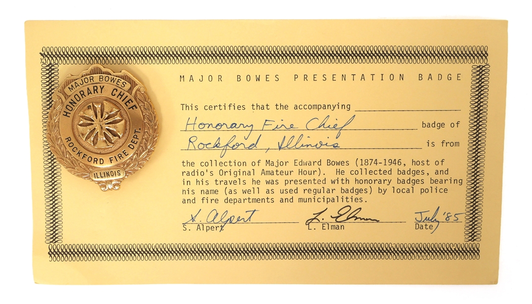 MAJOR BOWES AMATEUR HOUR ROCKFORD, IL FIRE CHIEF BADGE