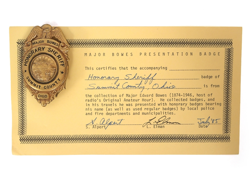 MAJOR BOWES AMATEUR HOUR SUMMIT CTY, OH SHERIFF BADGE