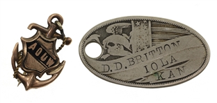 10K YELLOW GOLD A.O.U.W. PIN & MATCHING NICKEL ID TAG