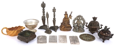BRASS & NICKEL BUDDHIST TALISMANS & INCENSE CENSERS