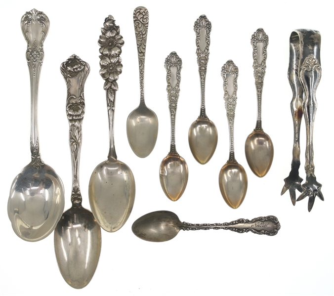 STERLING SILVER FLATWARE - SPOONS & SUGAR TONGS