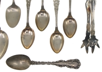 STERLING SILVER FLATWARE - SPOONS & SUGAR TONGS
